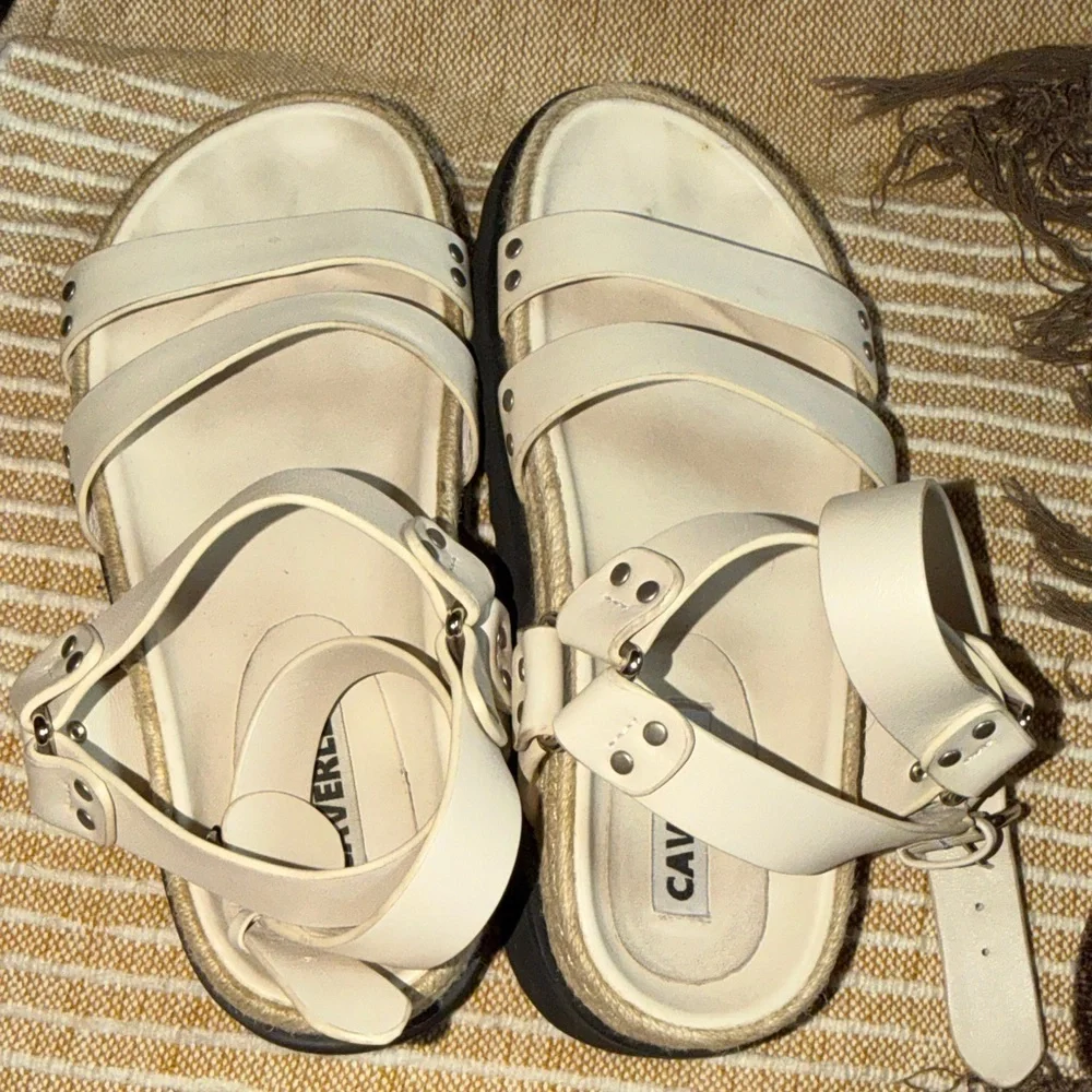Caverley by Anthropologie Cream Triple-Strap Platform Sandals